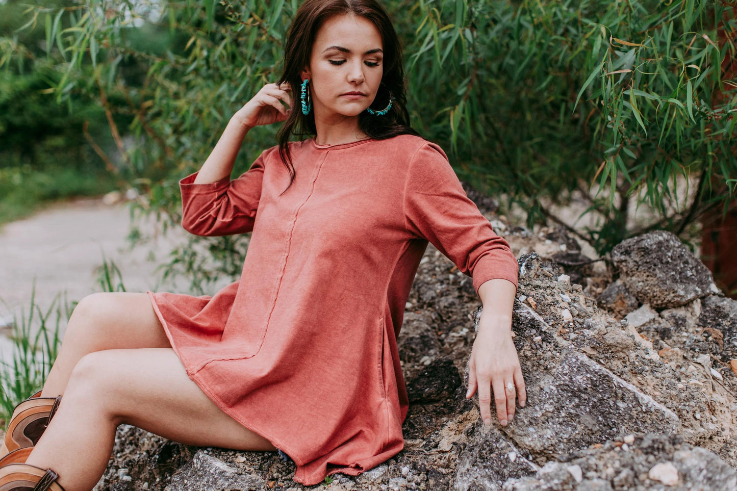 Ladies Mineral Wash Tunic Top