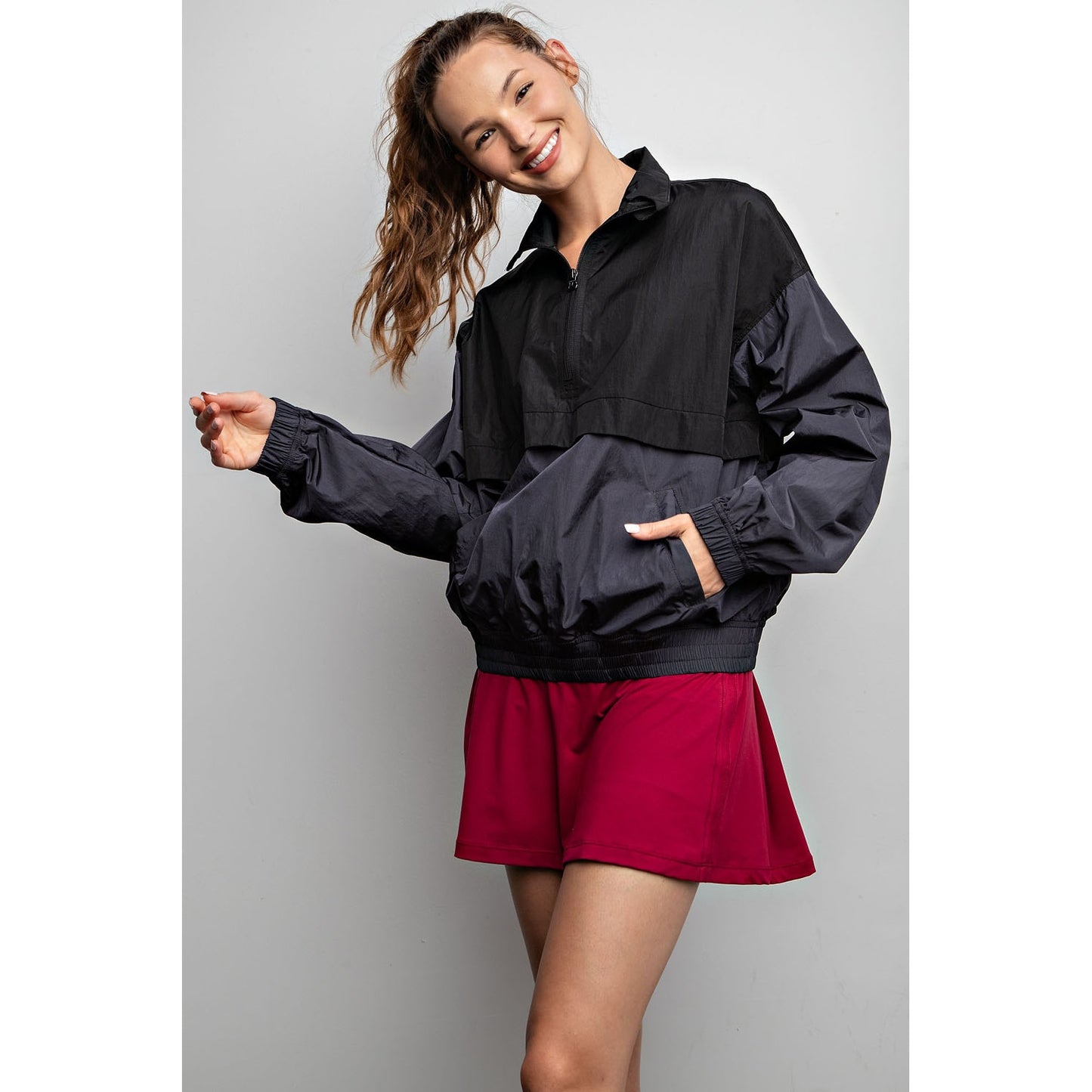 Ladies Parachute Half Zip Color Block Pullover