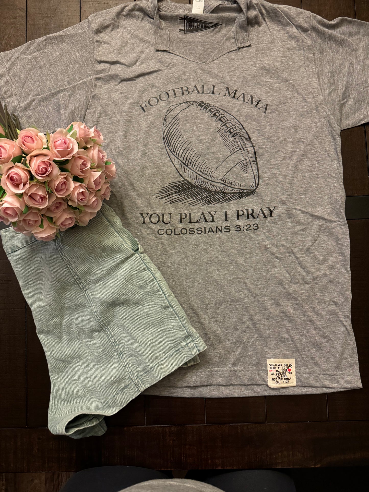 Football Mama Grunge V-Neck Tee