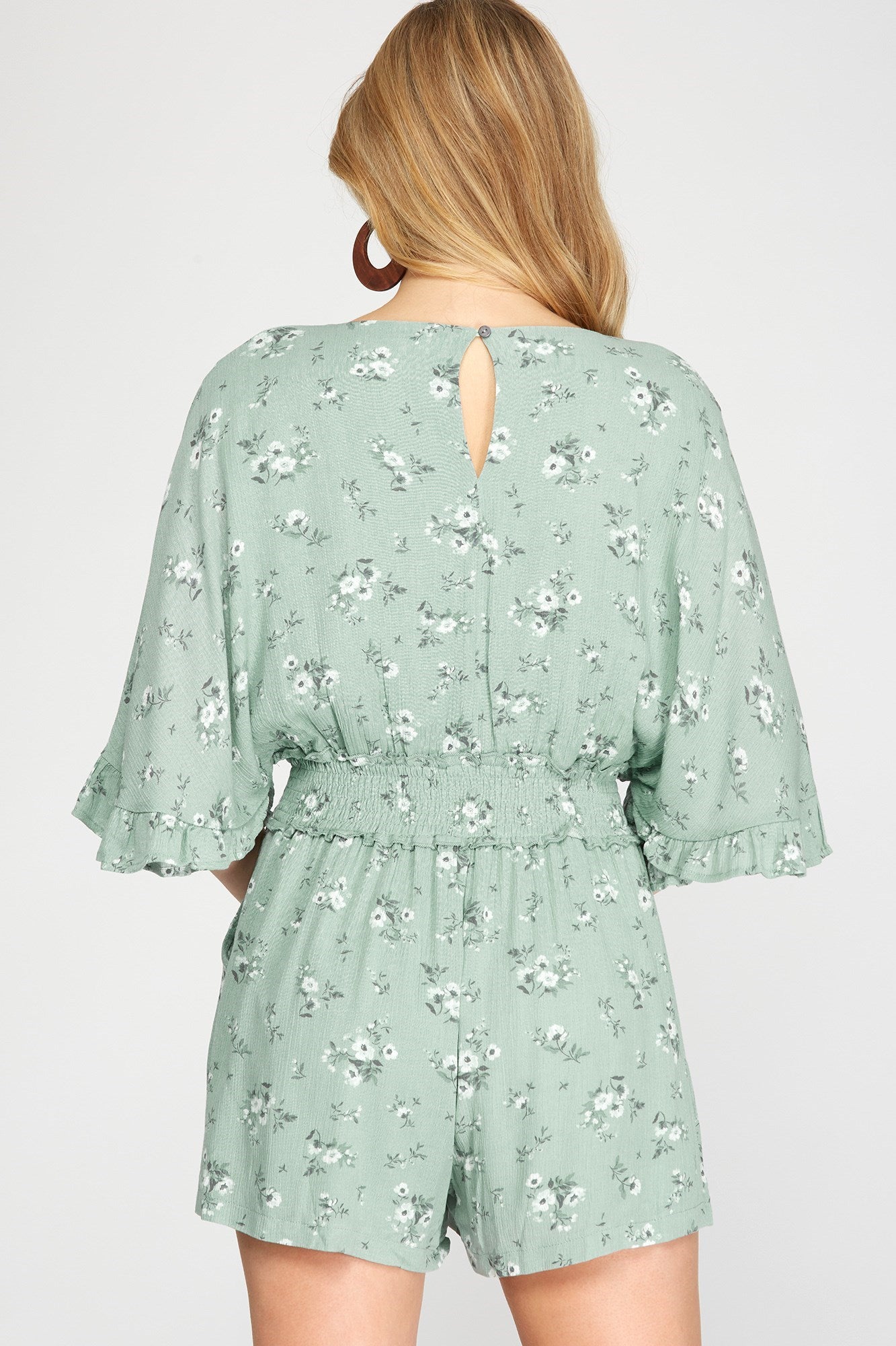 KIMONO SLEEVE WOVEN PRINT ROMPER