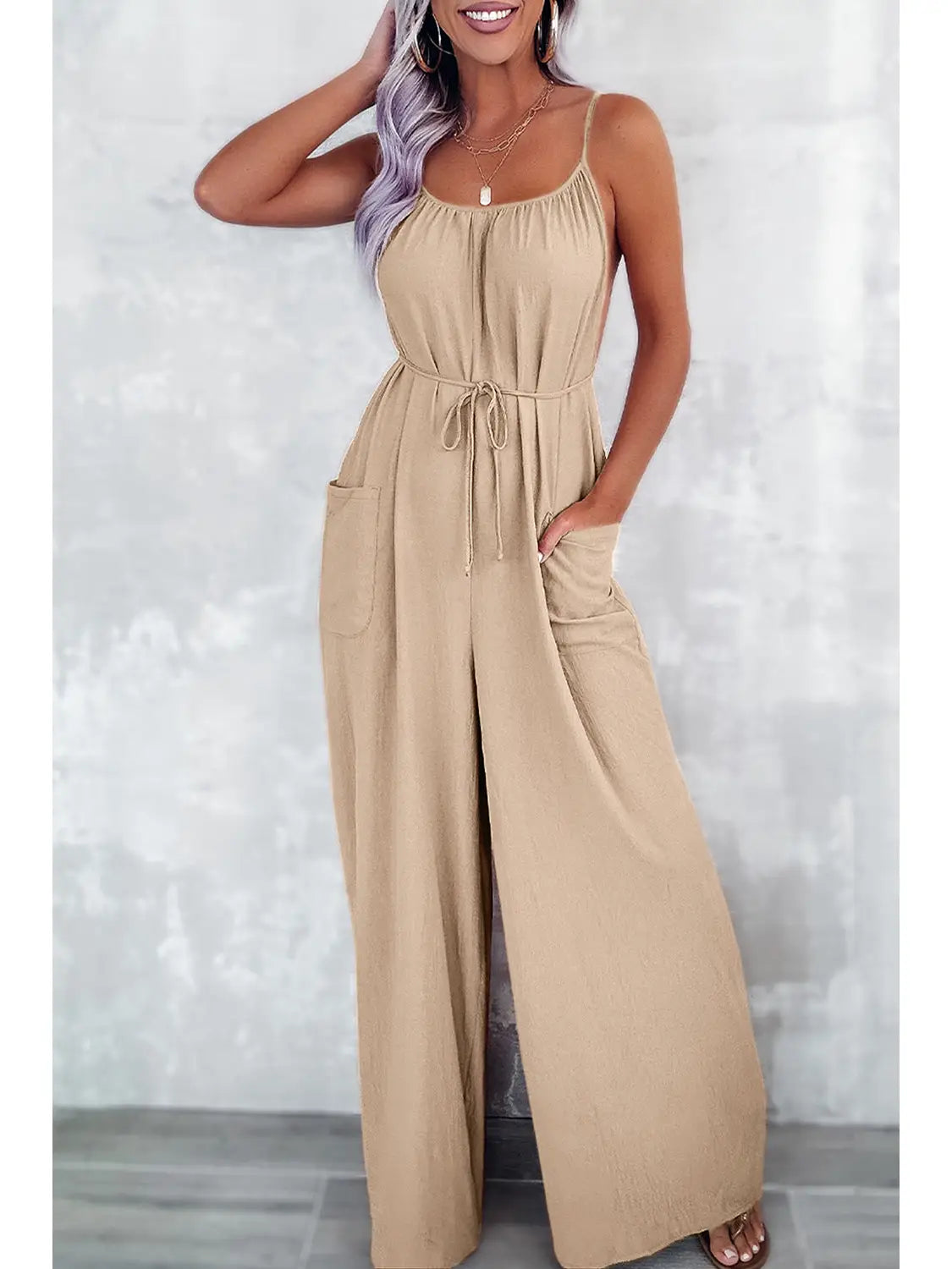 Open Back Pocketed Jumpsuit